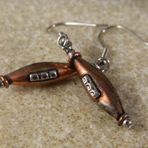 Rustic Copper and Silver Drop Earrings